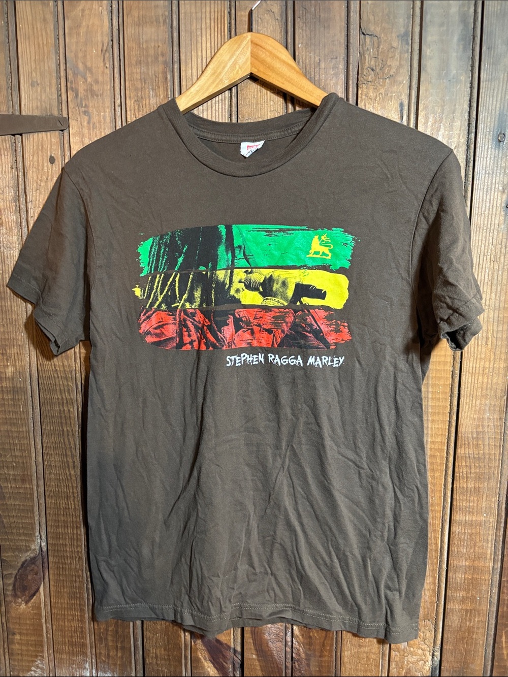 Stephen Ragga Marley Brown Graphic T-Shirt - Brown with Rasta Print